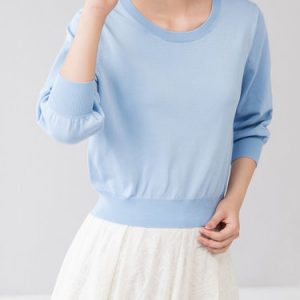 Knitted Solid Simple 3/4 Sleeve Top