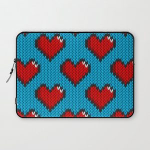 Knitted heart pattern - blue Computer Cover by Knitted Cake - Laptop Sleeve - 13"