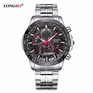 LONGBO Charming Men Stainless Steel Fluorescence Hands Waterproof Watch