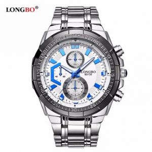 LONGBO Men Watch Stainless Steel Fluorescence Hands Waterproof Watch