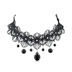 Lace Flower Waterdrop Bead Choker Necklace