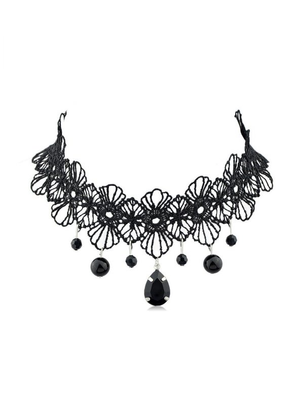 Lace Flower Waterdrop Bead Choker Necklace