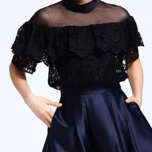 Lace Ruffled Short Sleeve Blouse