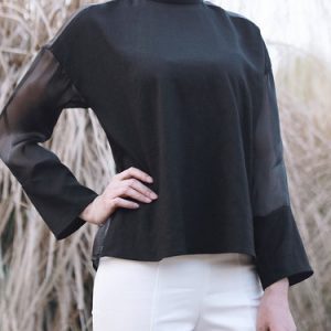 Lace Up Casual Long Sleeve See-through Look Blouse