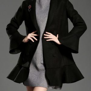 Lapel Casual A-line Ruffled Plain Coat