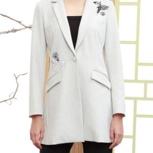 Lapel Long Sleeve Casual Embroidered H-line Coat