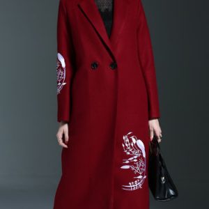 Lapel Long Sleeve H-line Elegant Embroidered Coat