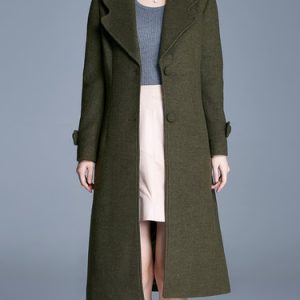 Lapel Simple Long Sleeve Plain Cotton-blend Coat