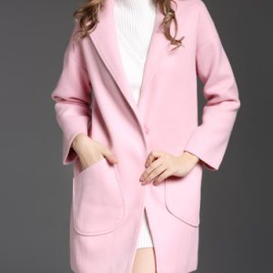 Lapel Wool Blend Pockets Long Sleeve H-line Coat