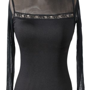 Latin Dance Costume Black Women Top Semi Sheer Dancing Costume