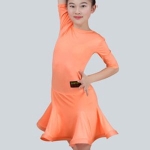 Latin Dance Costume Kids Mint Green Half Sleeve Ballroom Dance Costumes For Girls