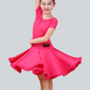 Latin Dance Costume Kids Plum Short Sleeve Ballroom Dance Dresses For Girls