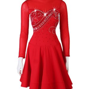 Latin Dance Costume Rhinestone High Collar Red Latin Dancer Dancing Costume