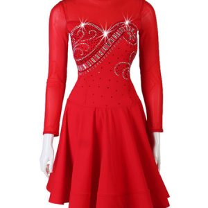 Latin Dance Costume Rhinestone High Collar Red Latin Dancer Dancing Costume