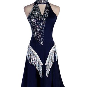 Latin Dance Costume Sequin Rhinestone Backless Black Women Dancing Wear