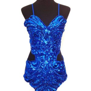 Latin Dance Costume Women Glitter Royal Blue Sequin Latin Dancing Dresses