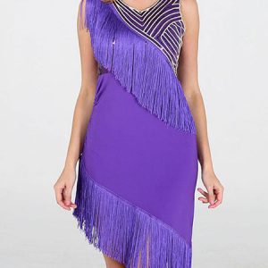 Latin Dance Costume Women Sequin Fringe V Neck Dancing Costume