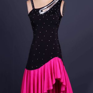 Latin Dance Dress Irregular Design Sleeveless Rhinestones Ruffles Cut Out Bodycon Latin Dance Costume