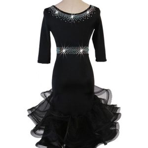 Latin Dance Dresses Black Rhinestone Ruffle Dress Latin Dancer Dancing Costume