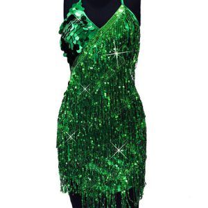 Latin Dance Dresses Golden Women Fringe Sequins Dancing Costume Halloween