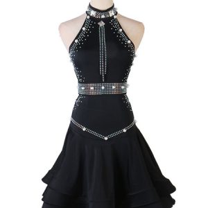 Latin Dance Dresses Rhinestone Bead Pearl Backless Latin Dancer Dancing Costume