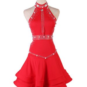 Latin Dance Dresses Rhinestone Bead Pearl Backless Latin Dancer Dancing Costume