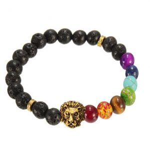 Lava Rock Alloy Gold Lion Head Beads Bracelet