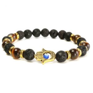 Lava Rock Gold Hamsa Evil Eye Bracelet