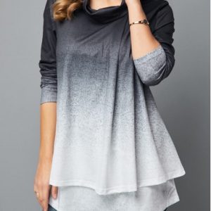 Layered Hem Cowl Neck Gradient Sweatshirt - M