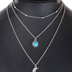 Layered Moon Faux Turquoise Necklace