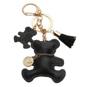 Leather Bear Tassel Handbag Keychain