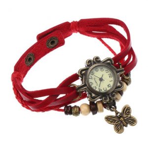 Leather Butterfly Pendant Wrist Watch