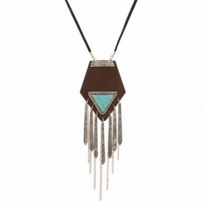 Leather Tassel Necklace Long Rope Turquoise Sweater Necklace