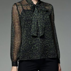 Leopard Print Long Sleeve Casual Blouse with Camis