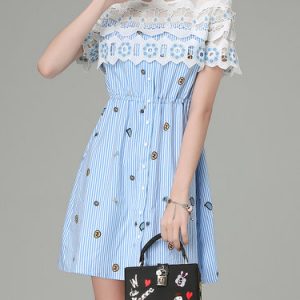 Light Blue A-line Embroidered Girly Mini Dress