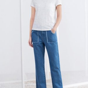 Light Blue Cotton Plain Casual Jeans