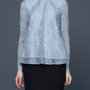 Light Blue Guipure Lace Pierced Long Sleeved Top