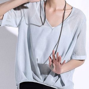 Light Blue Half Sleeve Solid Blouse