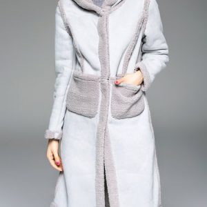 Light Blue Hoodie Cotton-blend Casual Coat