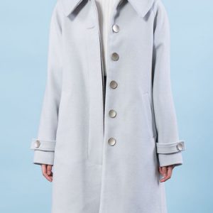 Light Blue Wool Blend Long Sleeve Slit Coat