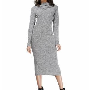 Light Gray Cotton-blend Solid Hoodie Casual Midi Dress