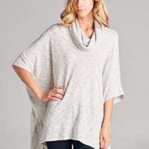 Light Gray Cowl Neck Batwing Loose Tunic