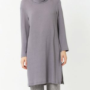 Light Gray H-line Cowl Neck Plain Simple Tunic