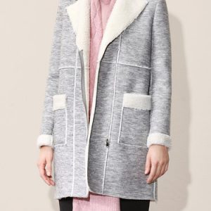 Light Gray Paneled Plain Long Sleeve Coat