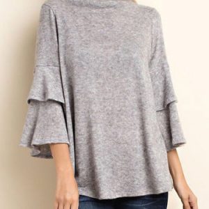 Light Gray Plain Peplum 3/4 Sleeve Simple Tunic