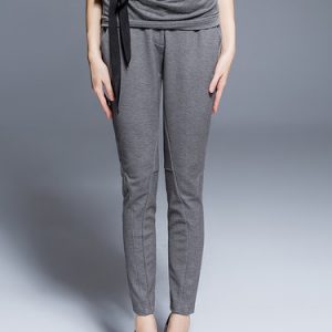 Light Gray Plain Work Polyester Buttoned Skinny Leg Pants