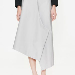 Light Gray Simple Cotton Asymmetric Midi Skirt