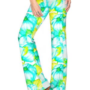 Light Green Floral-print Flared Pants