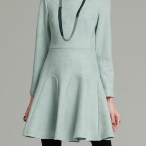 Light Green Folds A-line Elegant Crew Neck Mini Dress