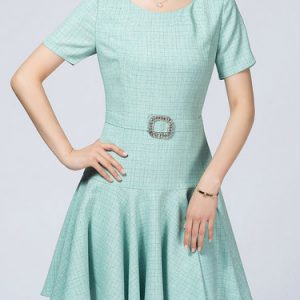 Light Green Girly Crew Neck Skater Midi Dress